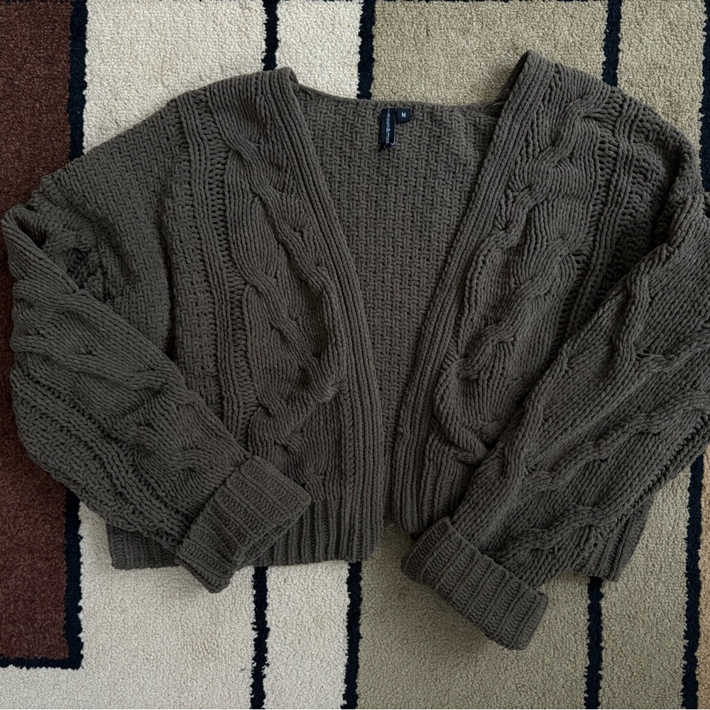Olive Green Chunky Crochet Knit Cardigan